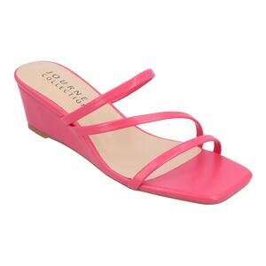 Journee Women's Takarah Strappy Asymmetrical Wedge Slide Sandals Pink Size 8